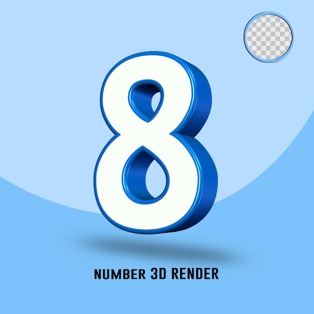 3D render nummer 8 blauw witte kleur