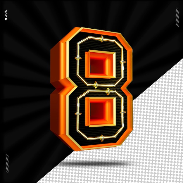3D render nummer 8 lettertype neon