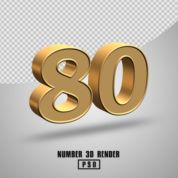 3D render nummer 80 gouden stijl