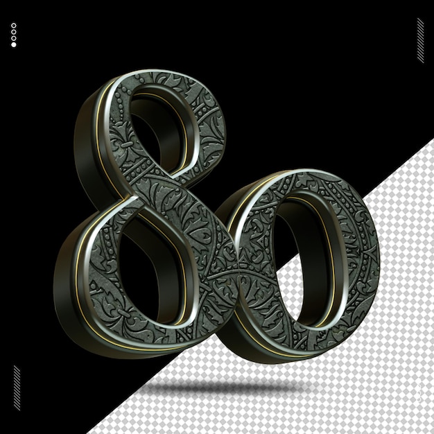 3d render nummer 80 lettertype middeleeuws