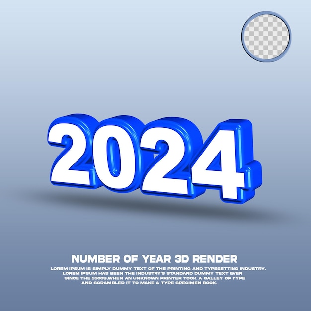 3D render nummer van jaar 2024 wit blauwe kleur