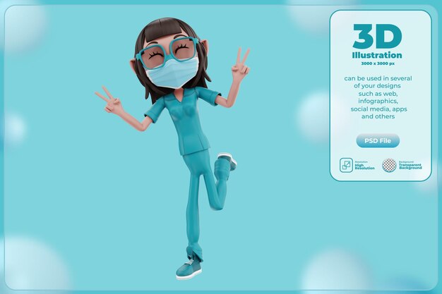 PSD 3d render nurse character illustration