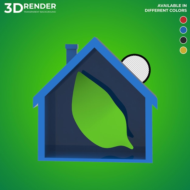 PSD 3d render icona oggetto casa solare con foglia