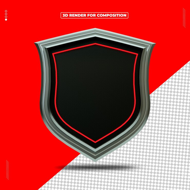 PSD 3d render object light metallic shield