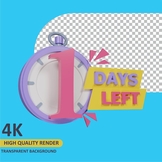 3d render object modeling coutdown 1 days left stopwatch badge design