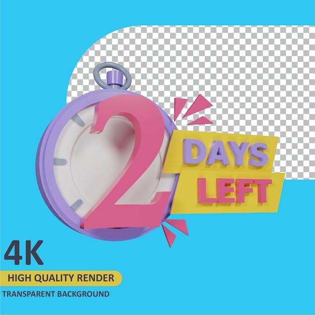 PSD 3d render object modeling coutdown 2 days left stopwatch badge design