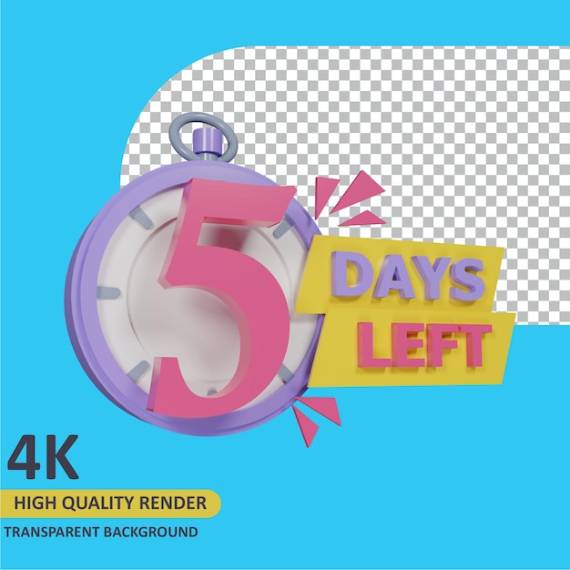 PSD 3d render object modeling coutdown 5 days left stopwatch badge design