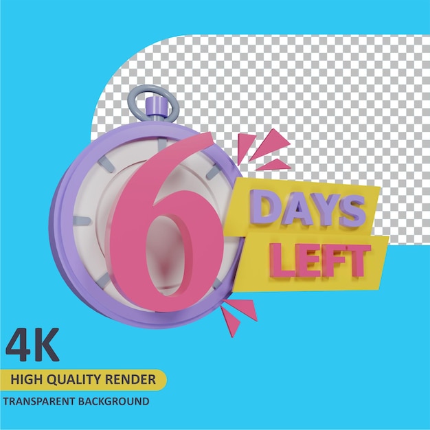 PSD 3d render object modeling coutdown 6 days left stopwatch badge design