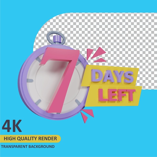 3d render object modeling coutdown 7 days left stopwatch badge design