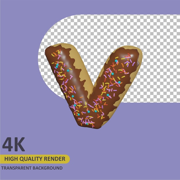 3d render object modeling donut alphabet letter V design