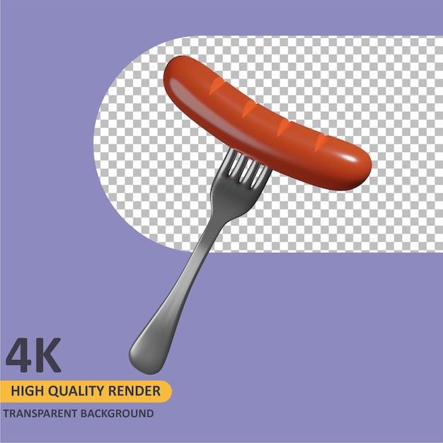 PSD 3d визуализация объект моделирования вилка и колбаса иллюстрации шаржа