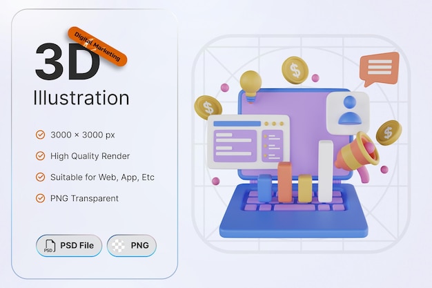 3d render object set digital marketing for modern design application and web