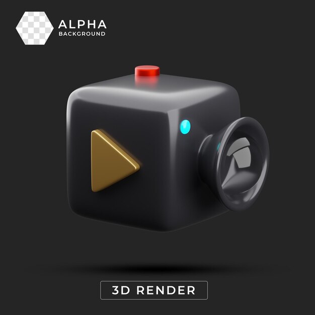 3d render of a black cube camera with play button