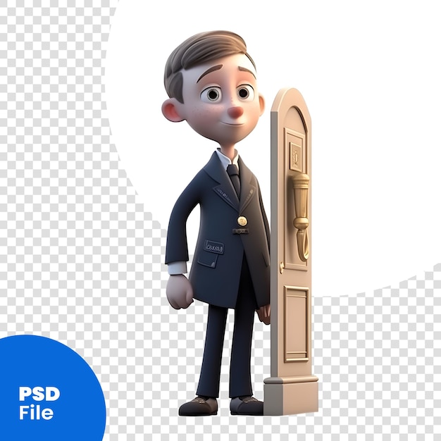 PSD ⁇ 색 바탕에 문이 있는 사업가의 3d 렌더링 psd 템플릿