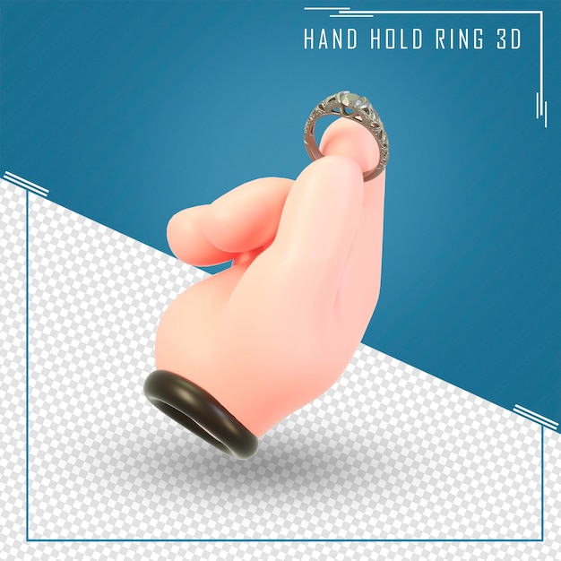 3d визуализация мультяшной руки, держащей обручальное кольцо