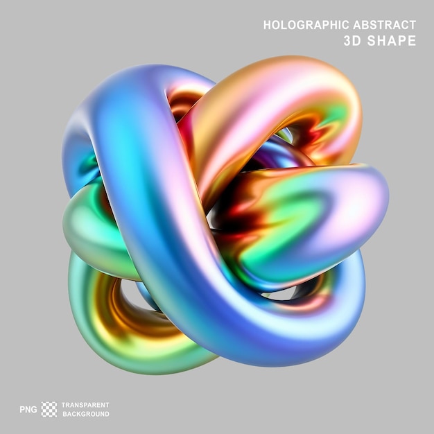 3D Render of a Colorful Abstract Fluid Twisted Shape on Transparent Background