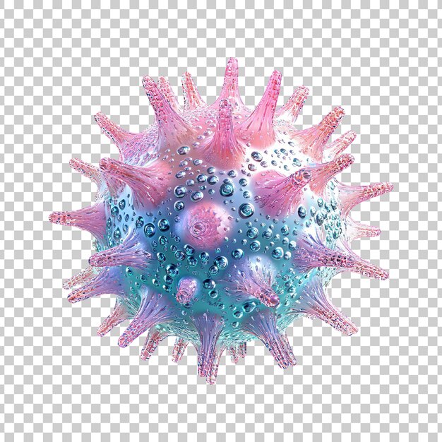 3d render of a colorful virus with spikes and bubbles on transparent background