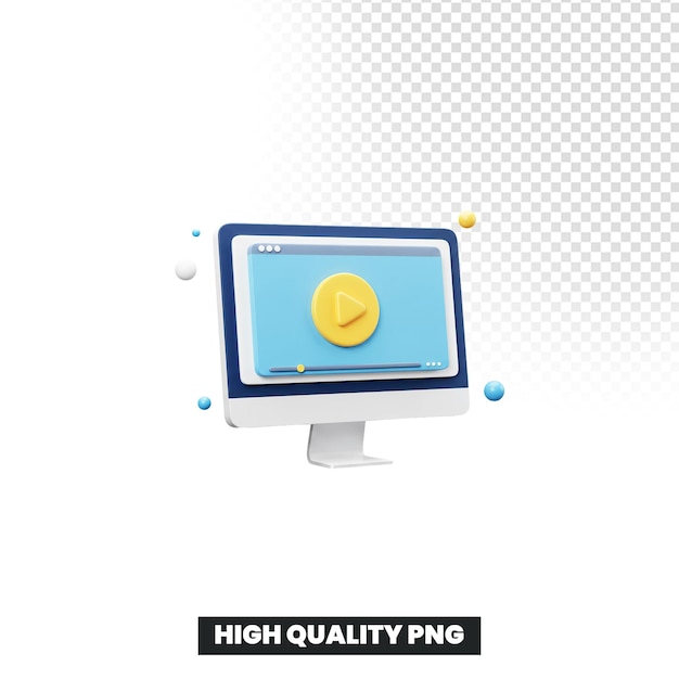 3d render of a computer monitor with a play button