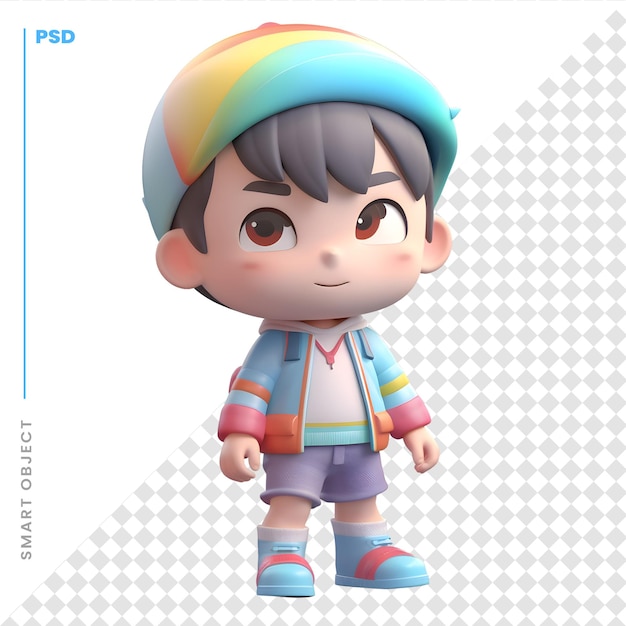 PSD 虹のジャケットを着たかわいい男の子の 3 d レンダリング