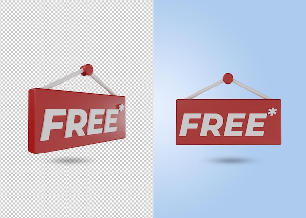 3d render of a hanging sign with the word free and a star symbol with terms and conditions apply