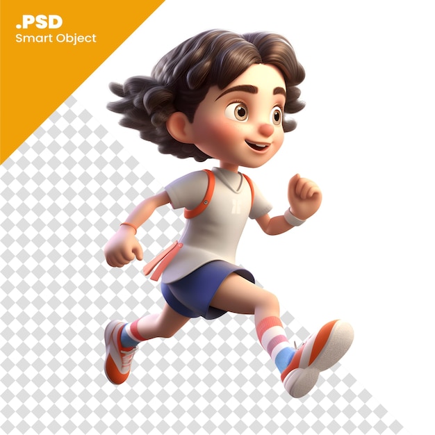 3d-рендер маленького мальчика, бегущего с улыбкой на лице psd шаблон