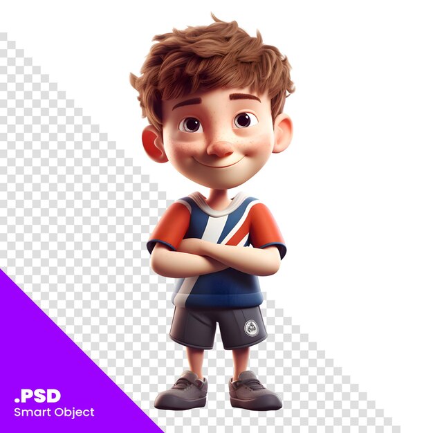 PSD 腕を交差させて微笑む小さな男の子の3dレンダリング psdテンプレート