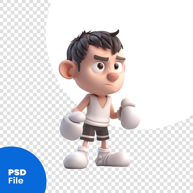 PSD 3d-рендер маленького мальчика с боксерскими перчатками на белом фоне psd-шаблона