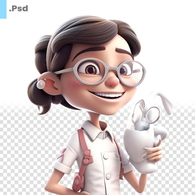 PSD 3d render of a little girl with bunny ears and glasses szablon psd
