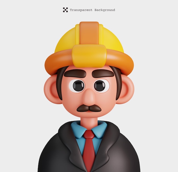 고립된 남성 엔지니어 캐릭터의 3d 렌더링 직업 및 직종 아바타 아이콘