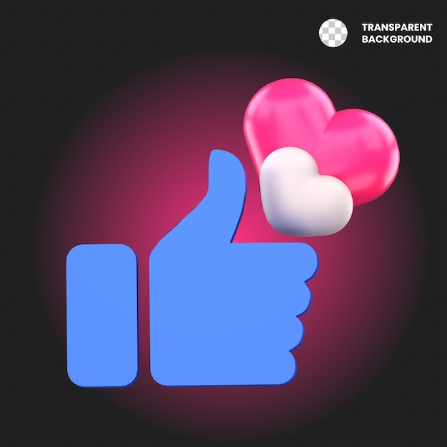 3D render of a thumbs up with pink and white hearts