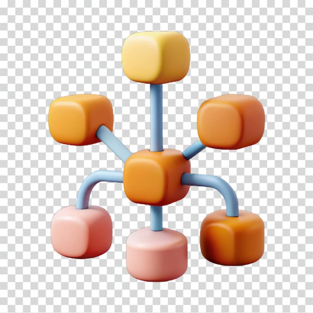 3D Render of Abstract Network Structure with Colorful Cubes