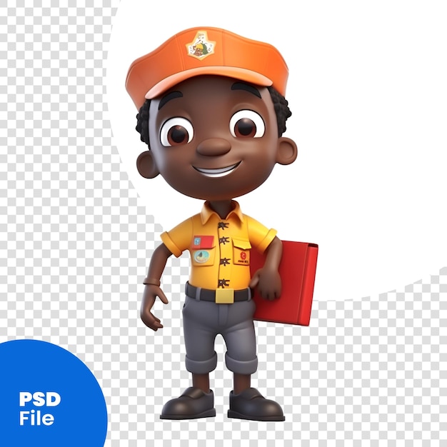 PSD 3d-рендер афроамериканского мальчика с шапкой и формой psd