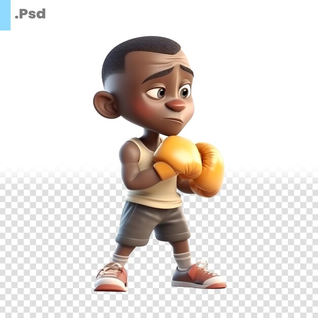 PSD 3d-рендеринг psd-шаблона афроамериканского мальчика в боксерских перчатках