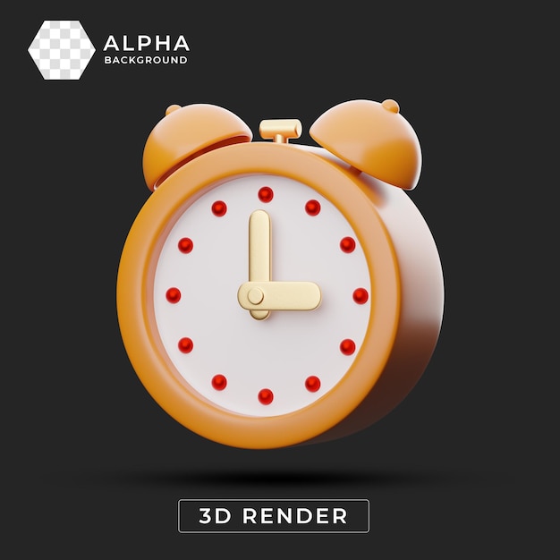 3D Render of an Orange Alarm Clock with Red Dots and Gold Details