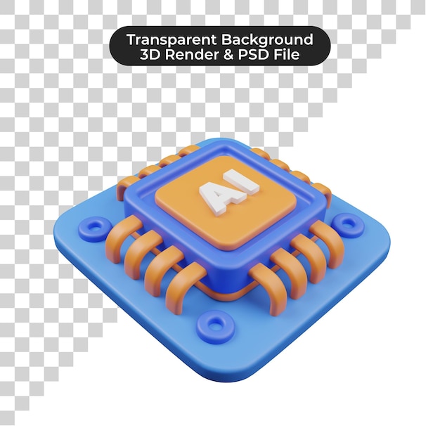 3d render of artificial intelligence microchip