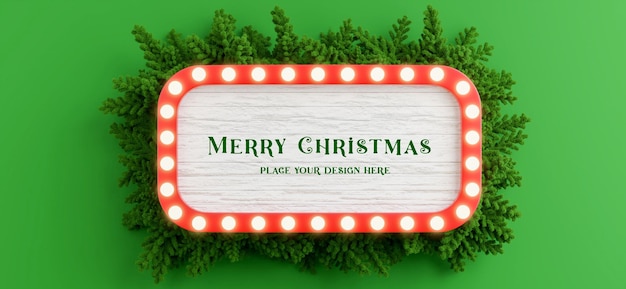 3d визуализация рекламного щита с украшением рождественской ветки для демонстрации вашего продукта