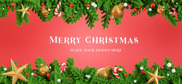 PSD あなたの製品のディスプレイのためのメリークリスマスのコンセプトを持つクリスマスリースの装飾の3dレンダリング