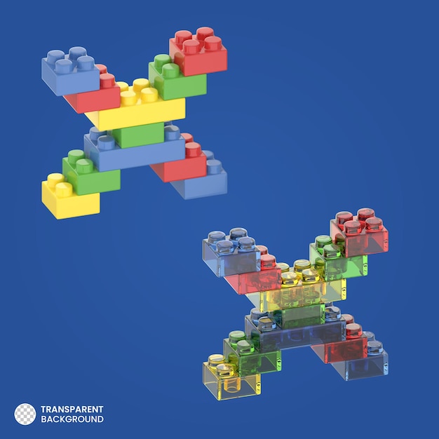 3D Render of Colorful Bricks Letter X