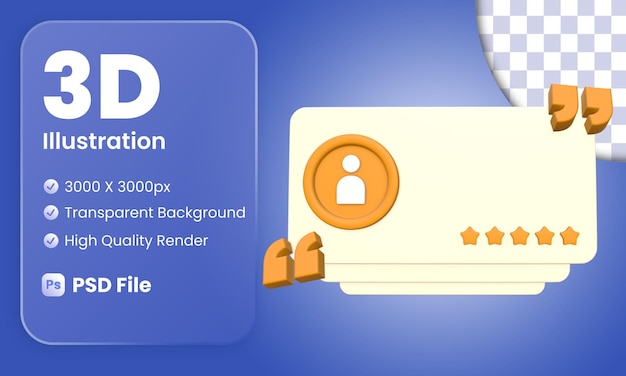 PSD 고객 평가 카드의 3d 렌더링