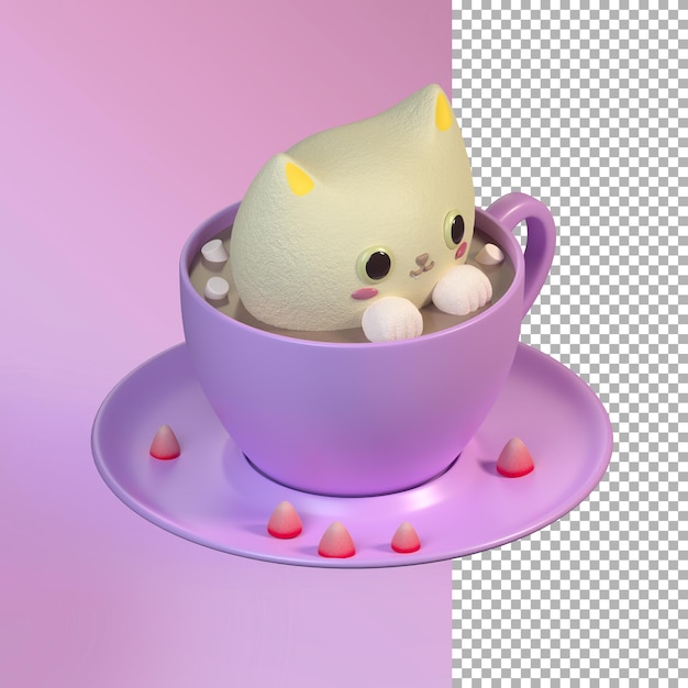 PSD かわいいカップのチョコレート子猫の 3 d レンダリング