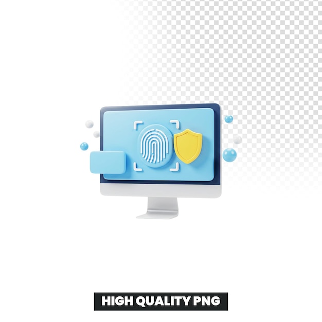 3D Render of Fingerprint Scanner on Computer Screen