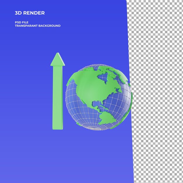 PSD 緑の矢印が付いた地球の 3 d レンダリング