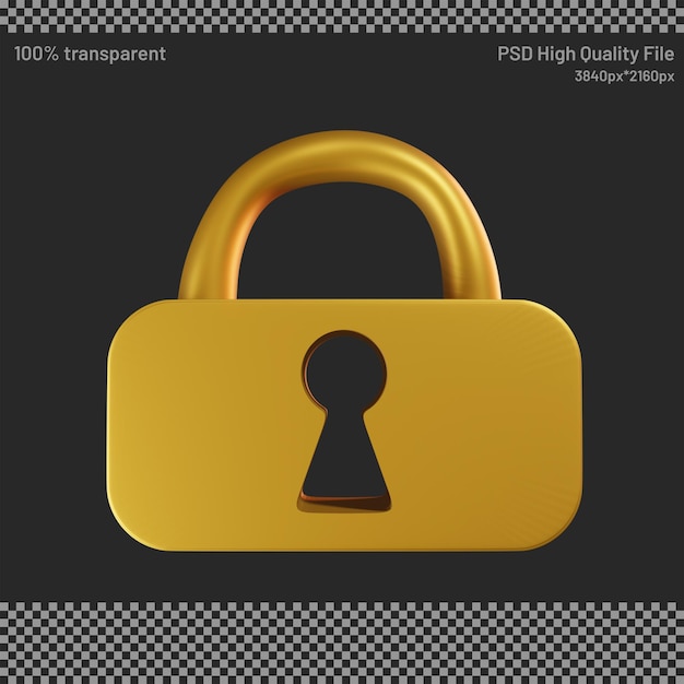 3D render of golden padlock