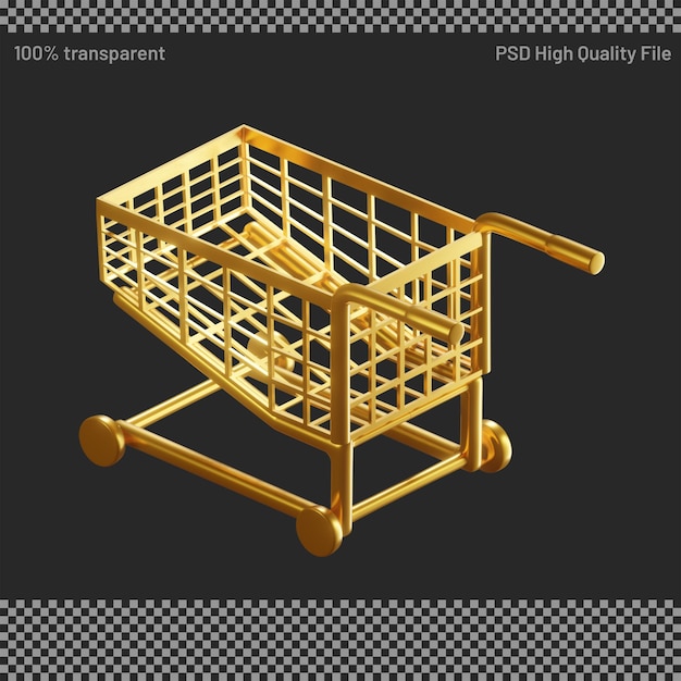 황금 쇼핑 카트의 3d 렌더링