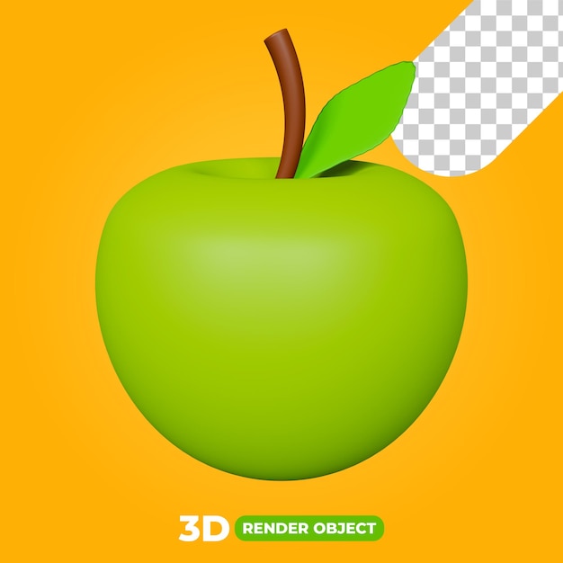 녹색 사과 그림의 3d 렌더링