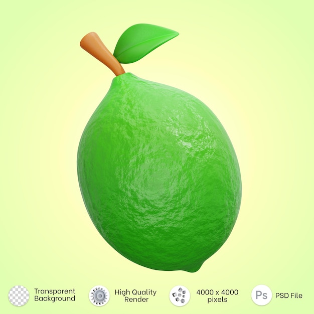 PSD 3d визуализация иллюстрации фруктов зеленого лайма