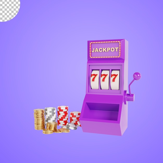 PSD 3d рендеринг джекпота 777 с монетой на концепции игрового автомата казино