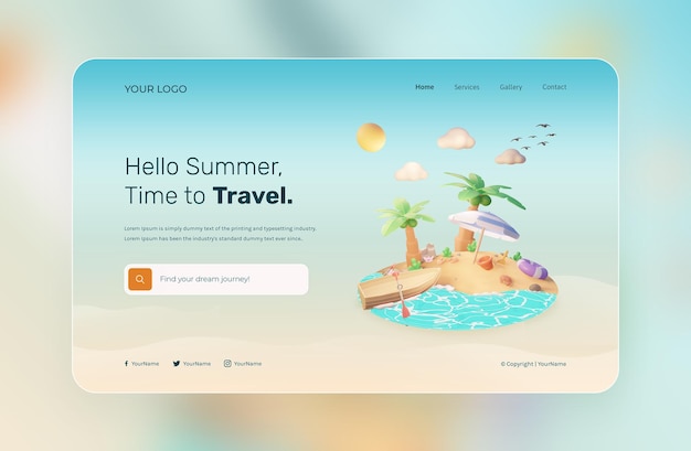 여름 디자인 방문 페이지 템플릿의 3d 렌더링