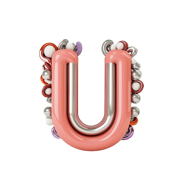 3d render of letter u with colorful abstract design elements