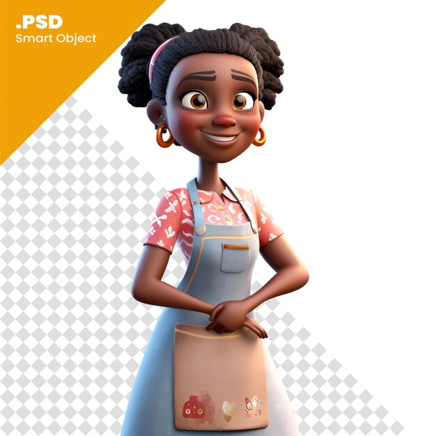 PSD エプロンとエプロンの psd テンプレートを持つアフリカ少女の 3 d レンダリング